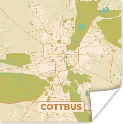 Produktbild von MuchoWow® Poster Cottbus - Karte - Vintage - Stadtplan 50x50 cm - Wohnzimmerdekoration