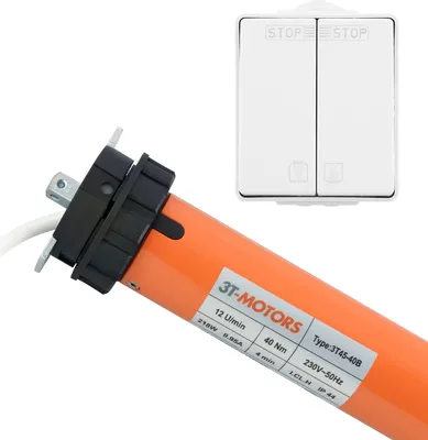 Produktbild von 3T Markisenmotor mit elektronischen Endschaltern 40Nm Typ: 3T45-40B inkl. AP-Wippschalter IP65 + Adaptersatz 78mm rund