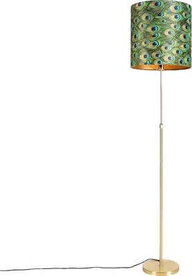 Produktbild von Stehleuchte Gold Messing mit Veloursschirm Pfau 40 40 cm Parte