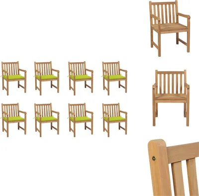 Produktbild von vidaXL Gartenstühle 8 Stk. mit Hellgrünen Kissen Massivholz Teak -  Gartenstühle