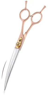 Immagine prodotto di Forbice professionale per cani, curva, 7 pollici, dorata, in acciaio inossidabile 440C, ergonomica