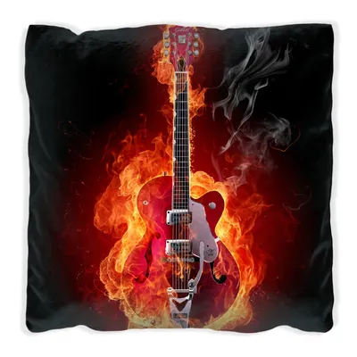 Produktbild von Wallario Premium Kissen, weiche Oberfläche, mit Motiv Brennende Gitarre, Größe: 30 x 30 cm, mit weißer Rückseite