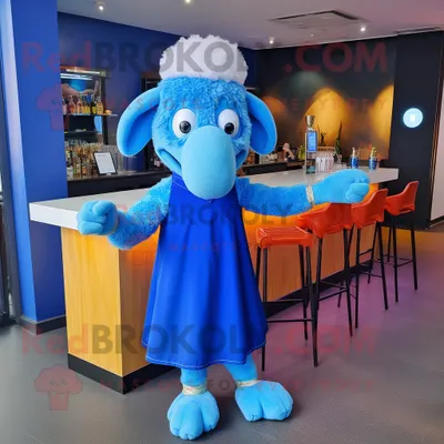 Produktbild von Blaues REDBROKOLY Schaf Maskottchen kostüm gekleidet in ein Cocktailkleid und Mützen