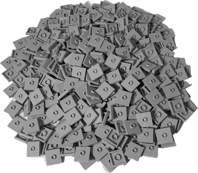 A pile of small, square, light gray LEGO® bricks with a single stud in the center.