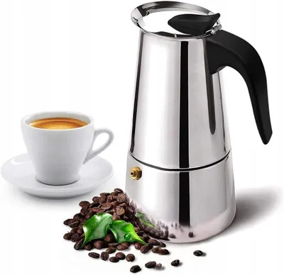 Obrázek produktu pro Nerezová konvička na kávu, 2 šálky, 100 ml, vhodná pro espresso, elegantní, vyrobená z nerezové oceli 18/10, značka martom
