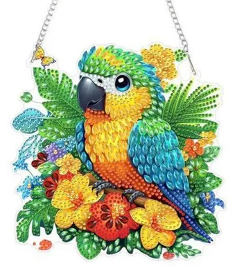 Produktbild von 5D Diamantmalerei Fensterbilder Regenbogenpapagei Beidseitig Anhänger 20x20cm