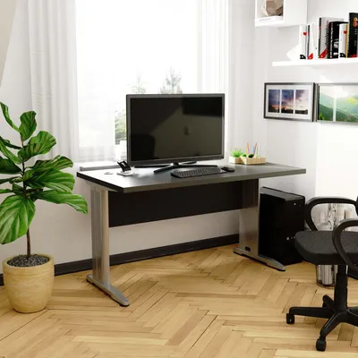 Produktbild von Schreibtisch 135x60cm mit Metallbeinen Computertisch Arbeitstisch Kabeldurchlass