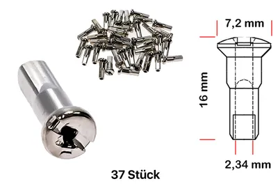 Produktbild von 37 Stück Speichen Nippel Fahrrad verstärkt ROSTFREI 2,34 mm x 16mm MESSING