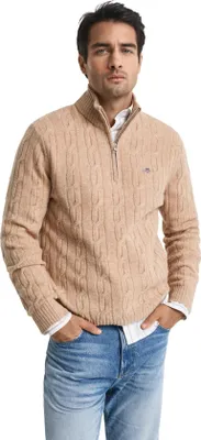 Produktbild von Gant Pullover beige Halbreißverschluss gestrickt Textur einfarbig