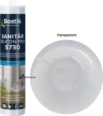 Produktbild von Bostik S730 Sanitär Silicon Pro  300ml Kartusche Silikon Fugen Dichtstoff transparent