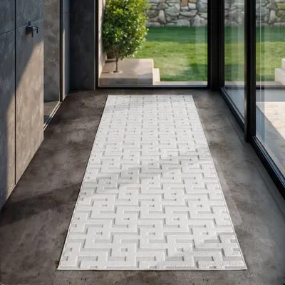 Produktbild von Simpex24 Indoor Outdoor Teppich Wetterfest 3D Optik, Modern Design, Waschbar, Wetterbeständiges, Natur Farbe, Wohnzimmer, Terrasse, Creme-6 Größe: 80 x 150 cm