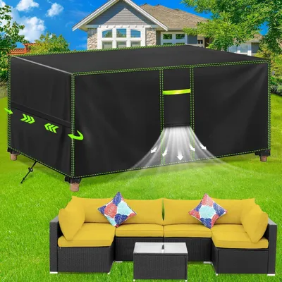 Immagine prodotto di Copertura impermeabile per mobili da giardino, dimensioni 200x165x80 cm, colore nero, tessuto Oxford 420D