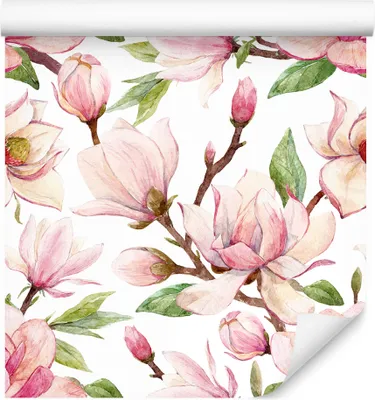 Obrázek produktu pro 10m VLIES TAPETE Roll Příroda Květiny Flora Magnolia Buds Akvarel XXL