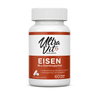 Produktbild von UltraVit Eisen Bisglycinat 60 Kapseln für Gesundheit Immunsystem Müdigkeit