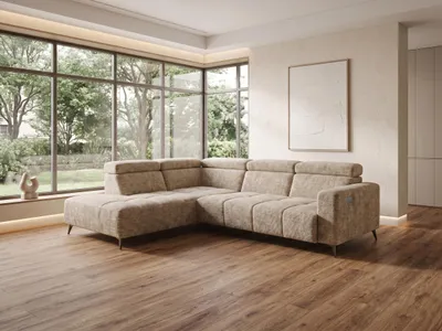 Produktbild von Eine Ikone des modernen Komforts: Ecksofa „Velvet“, elektrische Relaxfunktion, verstellbare Kopfstützen, USB-Anschluss