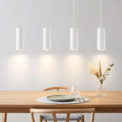 Produktbild von ZMH Pendellampe Esstisch 4 Flammig Holz LED Pendellampe GU10 Hängend Metall Matt Hängeleuchte Höhenverstellbar Modern Innen Lampe für Esstisch Weiß