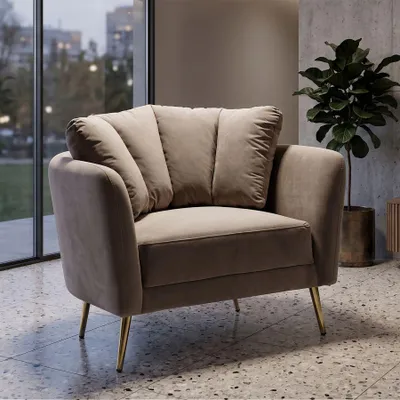 Produktbild von Grauer Polyester-Sessel mit goldfarbenen Metallbeinen, 88 x 77 x 74 cm