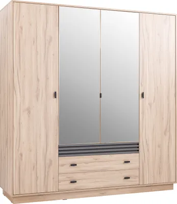 Produktbild von Jugendzimmer-Kleiderschrank 200 cm breit in Eiche Nb. mit 2 Spiegeltüren, 2 Schubladen ANTIGUA-133