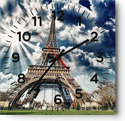 Produktbild von Wanduhr - Quadrat - Glasuhr - Architektur gebäude stadt eiffel - 40x40cm - Schleichendes Uhrwerk - Lautlos - zum Aufhängen bereit - Dekoration Modern - Wanddekoration aus Glas - C4AC40x40-2435