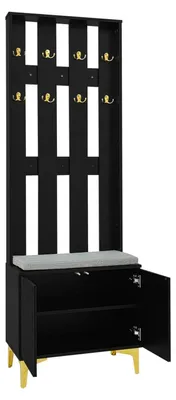 Immagine prodotto di Appendiabiti per ingresso - Armadio con panchina - 60,5 x 180,5 x 35,2 cm - Scarpiera - Cuscino per seduta - Nero