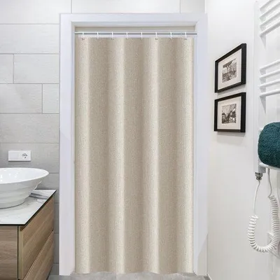 Produktbild von Unyqoos® wasserabweisender Duschvorhang (120 x 200 cm) aus Polyester in Leinenoptik, inkl. Kunststoffhaken und rostfreien Metallösen