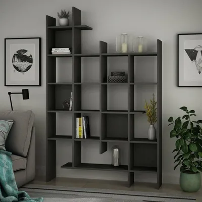 Immagine prodotto di Dmora Libreria Achela 25.5x122x188h cm Nero, 18 Ripiani Portata Ripiani 50