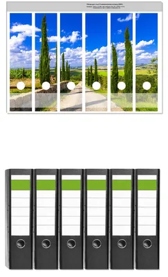Produktbild von Wallario 6 Stück breite Ordner inkl. Klebeetiketten mit Motive Zypressenweg in der Toskana -  Set mit Rückenschildern / Ordnerrücken Stickern