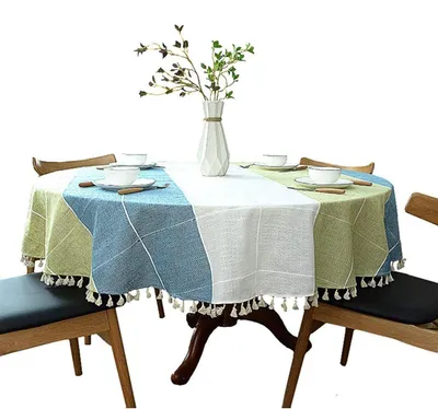 Obrázok produktu pre Okrúhla kockovaná obrus, 160 cm, modrá/zelená, bavlna/ln