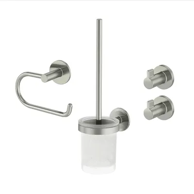 Produktbild von Lenz NOA Bad-Accessoire Set Nickel matt WC-Bürstengarnitur, Papierhalter, 2 Handtuchhaken, Anti-Fingerabdruck, Wandmontage 4690022