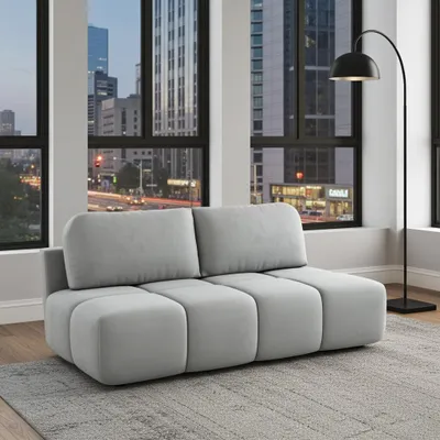 Image de Gris Canapé-lit Emma 195 cm - Petit canapé convertible avec fonction lit et coffre de rangement, velours