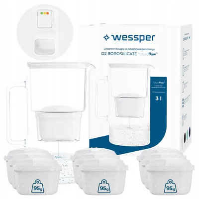 Produktbild von Wessper D2 BOROSILICATE futureflow™ Wasserfilterkanne 3 L Weiß – mit 10 AquaMax Filter