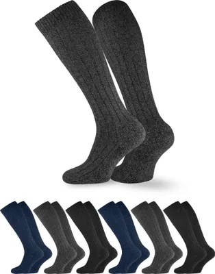 Produktbild von OCERA NORWEGER Kniestrümpfe für Damen & Herren, 3 paar warme Winterstrümpfe aus Wolle mit weicher Plüschsohle - 6 Paar Jeans, Schwarz, Grau, 39-42