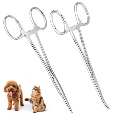 Produktbild von Hundeschere Fellschere Trimmschere - Gebogene Schere - Gerade Schere - Edelstahl - 2-teilige Pinzette