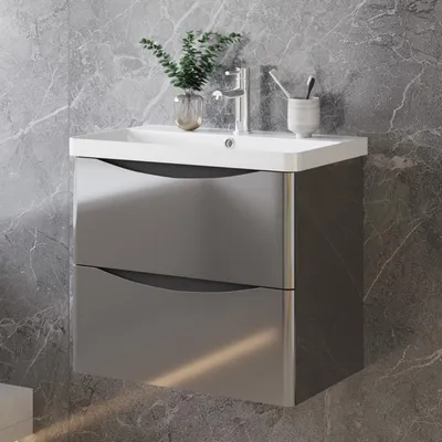 Produktbild von Badezimmerschrank 80cm Mineralguss Waschtisch mit Unterschrank Hochglanz Anthrazit Badmöbel Set mit Soft-Close