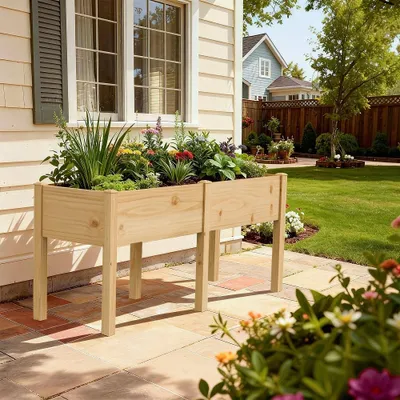 Produktbild von Meulbaty Hochbeet aus Holz mit Beinen, natürlicher Pflanzkasten aus massivem Kiefernholz, ergonomische Arbeitshöhe 80 cm, für Terrasse