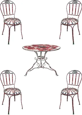 Produktbild von Casa Padrino Jugendstil Schmiedeeisen Gartenmöbel Set Antik Rot / Weiß - 1 Garten Tisch & 4 Garten Stühle - Barock & Jugendstil Garten & Gastronomie Möbel