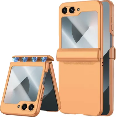 Produktbild von Hülle für Samsung Galaxy Z Flip 6 / Z Flip 7 FE Magnetische Scharnierschutz Hartes PC mit Displayschutz All-Inclusive Schutzhülle Orange