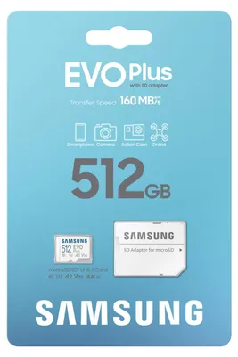 Zdjęcie produktu dla Samsung MB-MC512S, 512 GB, MicroSDXC, UHS-I, 160 MB/s, Class 3 (U3), V30