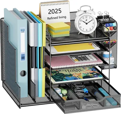 Produktbild von Organizer Schreibtisch Organizer mit Aktenhalter, Büro Organizer,5-stufiger Papier Organizer mit Schublade, Stifthalter,Bürobedarf,Schreibtischablage