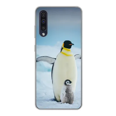Produktbild von MuchoWow® Handyhülle Schutzhülle Hülle für Samsung Galaxy A30s Kaiserpinguin mit Jungen Silikon Softcase Handy Hülle - Karteninhaber