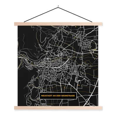 Produktbild von MuchoWow® Textilposter Deutschland - Schwarz und Gold - Neustadt an der Weinstraße - Stadtplan - Karte 40x40 cm mit holzfarbenen Rahmen - Posterleiste