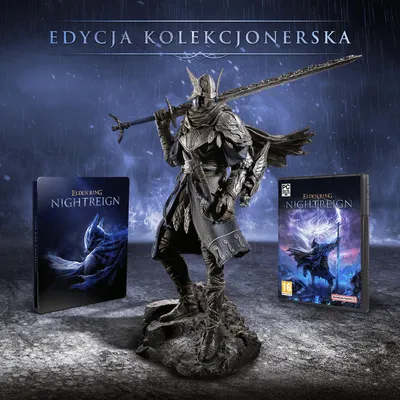 A collector's edition of the video game Elden Ring: Nightreign, featuring a statue of a knight and game cases.