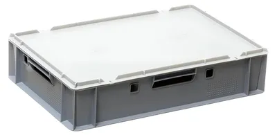 Produktbild von Kisten 600x400x125 mm Fleischkasten Lagerkiste Metzgerkiste grau mit Deckel