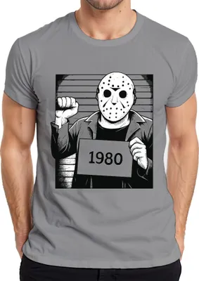 Produktbild von Horror Hockeymaske 1980 Slasher Polizeifoto Retro Vintage Grunge Herren T-Shirt, Grau, XXL
