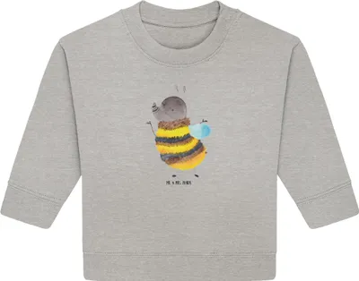 Produktbild von Mr. & Mrs. Panda Organic Baby Pullover Hummel flauschig 6. - 12. Monat - Heather Grey - Geschenk, Bullover, Lustige Sprüche, Blume, Biene, Natur