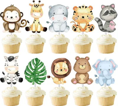 Obrázok produktu pre Cupcake topper zvieratá, 24 kusov, dekorácia na tortu z džungle, na narodeniny