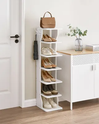 Produktbild von Schuhregal - Schmales Standregal mit 6 Ebenen - Freistehend - Platzsparend - Für Flur/Diele - Für Ecken - Weiß