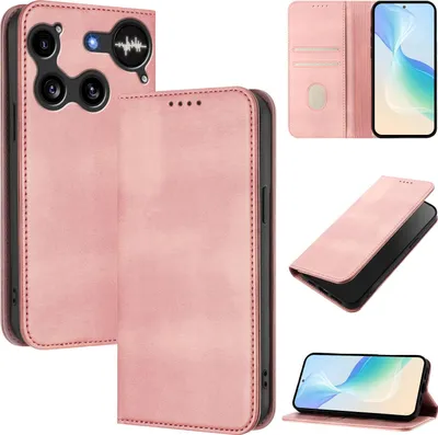 Image de Housse de téléphone portable pour Nothing Phone 3, cuir vintage protection RFID porte-carte fonction stand Housse à rabat magnétique rose