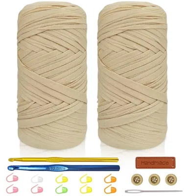 Obrázok produktu pre Súprava na háčkovanie trička, 400 g, s háčikmi 6 mm a 10 mm, farba: béžová