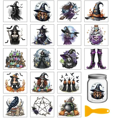 18 Halloween Hexen Transfer-Sticker, 9,9 x 9,1 cm, bunt
